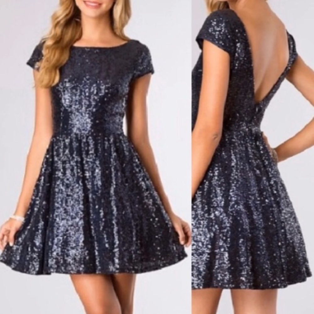 B. Darlin Navy Blue Sequin Mini Formal Dress